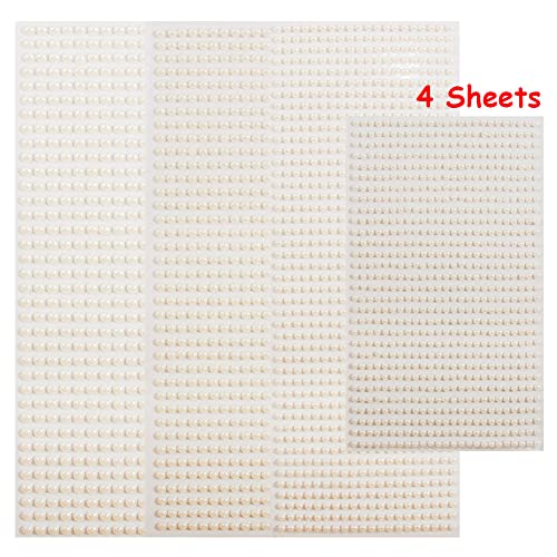 4 Sheets White Pearl Sticker,3D Self Adhesive Acrylic Nail Rhinestone Stickers Flat Back Round Pearl Bead Design For Beauty Makeup Crafts Body Face Nails Art Accessories Diy Decorations For Women #TOP4
