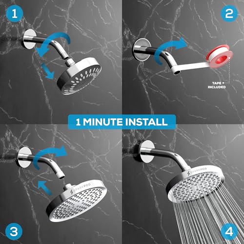 SparkPod Shower Head - High Pressure Rain - Premium Quality Luxury Design - Easy Clean Adjustable Replacement for Your Bathroom Shower Heads (Luxury Polished Chrome, 6 Inch Round) - Image 5