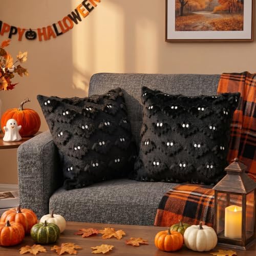 DANGEAB Halloween Decorations Bat Pillow Covers 20x20 Set of 2(Black1) — view 4