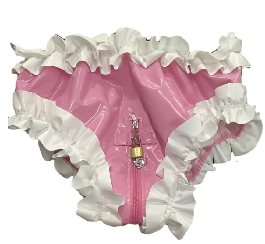 Verrouillable Sissy Short Sissy Homme Gay Sous-vêtements Femme de ménage Lingerie PVC à volants Bloomer Shorts Jupe Culottes Personnalisables