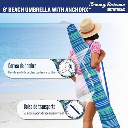 Sombrilla de playa portátil de 6 pies multicolor con ancla y bolsa para exteriores 5
