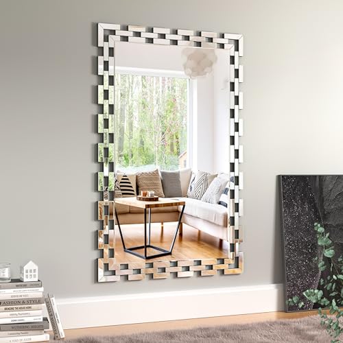 Image of Wall Mirror Decorative - 30 * 46 Inch Large Rectangular Decorative Mirror for Living Room, Modern Accent Glass Wall Mirror for Bedroom, Office