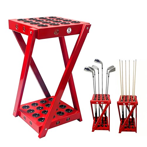 16-Hole Pool&Golf Cue Rack, Heavy Duty Metal Stand(Red) | 16-Hole Design, Heavy Duty Metal, Sturdy & Durable, Waterproof & Rustproof, For Outdoor, Garage, Club & Lounge