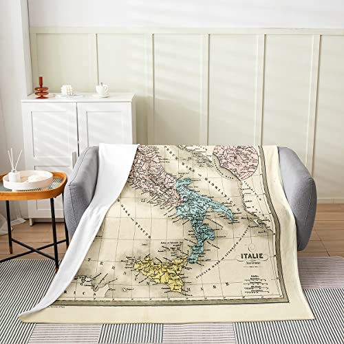 Retro of Ancient Italy and Rome Fleece Throw Blanket,All Season Vintage Geography Theme Bed Blanket Flannel Fuzzy Blanket for Bed Sofa Couch,Bedroom Decor Plush Blanket Twin 60"x80"