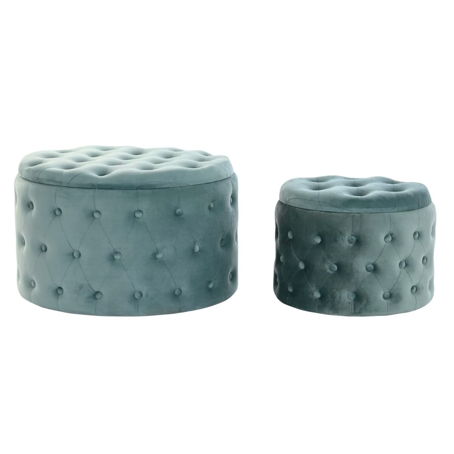 Reposapiés DKD Home Decor – Cojines Puff Azul, Blanco Y Verde Con Diseño Pájaro Oriental, 2 Unidades