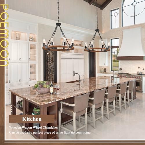 Image of Farmhouse Wooden Wagon Wheel Chandelier 8-Light 23.6 inch Light Fixture