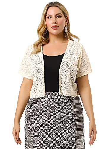Image of Agnes Orinda Plus Size Bolero Shrugs for Women Lightweight Open Front Short Sleeve Cropped Lace Cardigan