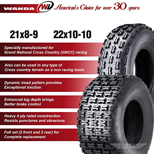WANDA Full Set ATV tires 21x8-9 21x8x9 front & 22x10-10 22x10x10 Rear 4PR