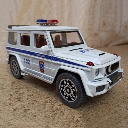 Image of 132 Scale G Wagon Police Toy Car Diecast Metal Car Light Sound Pullback Openable Door, Multicolor