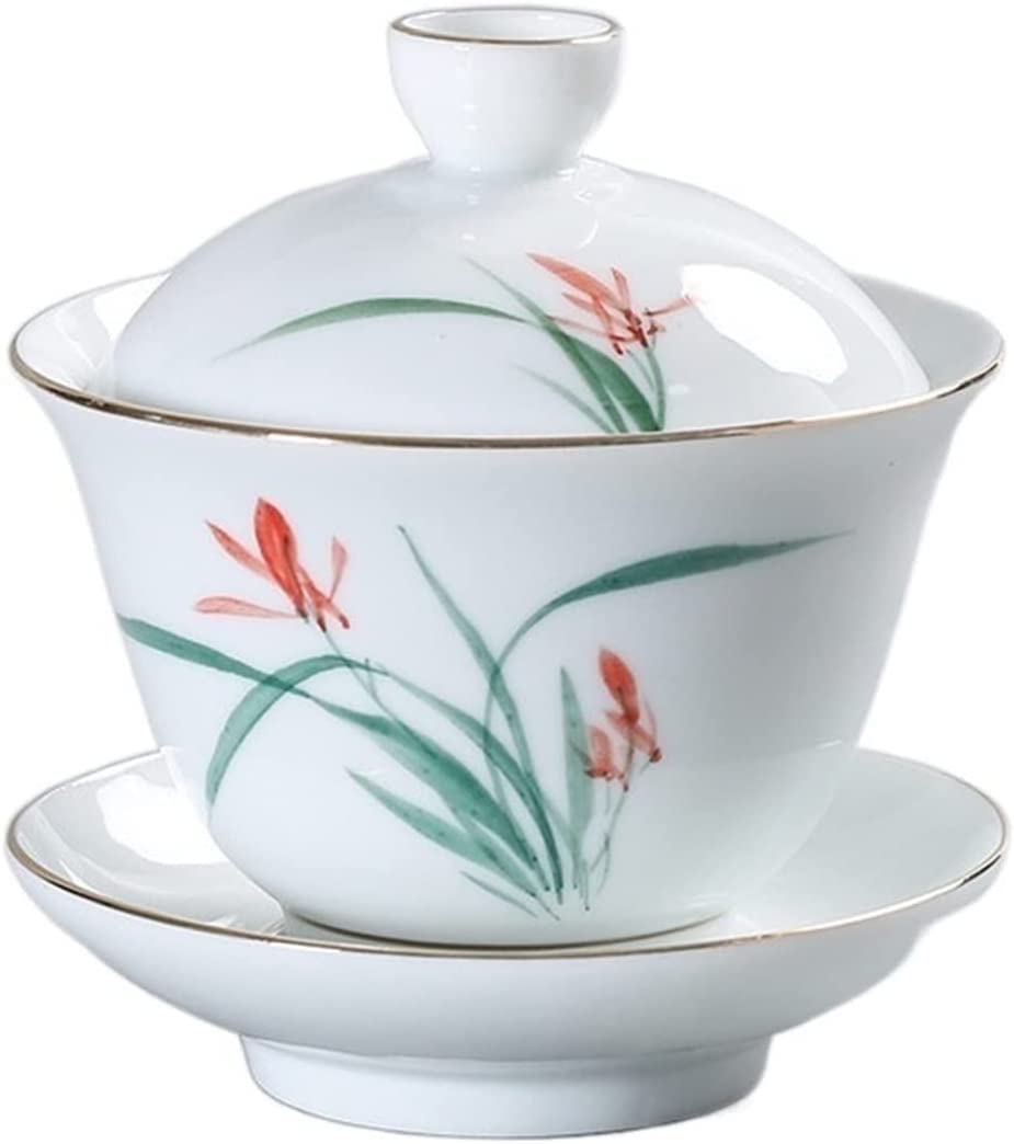 Tazze da tè, Set da tè Kung Fu, ciotola coperta, tazza, cinese retrò(M 9.4x10.4cm 200ml)