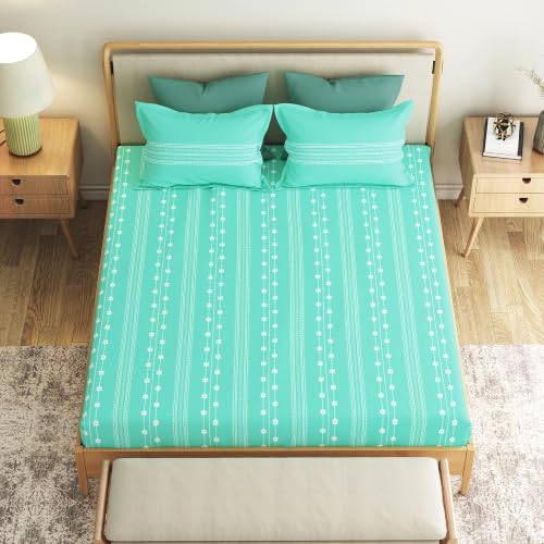 Image of Mytrident Bedsheet for Double Bed Queen Size |90 Inches x 100 Inches | Zari Sea Green
