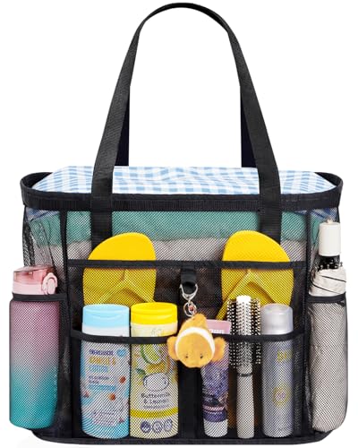 Lifewit Mesh Beach Bag, Extra Large Travel Tote Bags with 8 Pockets, Quick-Drying Family Pool Swim Bag, Vacation Essentials for Women Men, Black