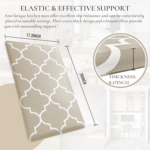 Tititex Boho Khaki Kitchen Mat Cushioned Anti-Fatigue Rugs,17.3