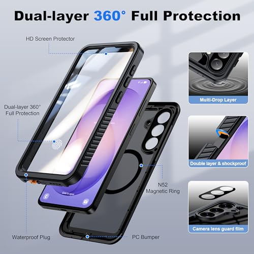 Image of ANTSHARE IP68 Waterproof Case for Samsung Galaxy S26 Plus [2026] - MagSafe Compatible, Built-in Screen /Lens Protector - Shockproof Full Body Protection for Swimming /Outdoor, Black-Translucent Matte