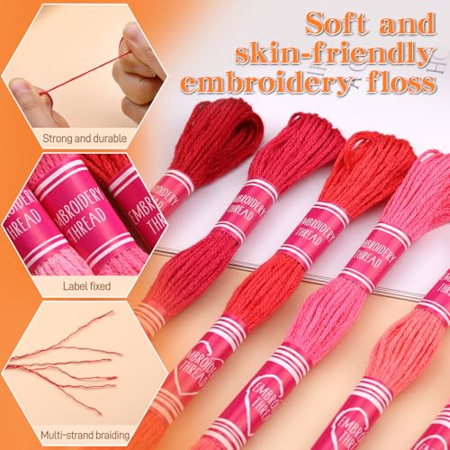 Image of Embroidery Floss,12 Skeins Red Embroidery Thread,Friendship Bracelet String for DIY Making,Embroidery Crafts