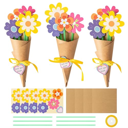 LJalin 12 Stück Muttertag Blumen Basteln für Kinder Blumenstrauß Papier Bastelset Kinder Blumenstrauß Bastelset Blumen Papier Kreativset DIY Blumen Basteln Grußkarten für Muttertagsgeschenk