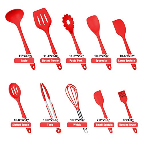 COVVY 10 Stück Silikon Küchenhelfer Set Küchen Backen Set Hitzebeständigkeit bis zu 230°C für Jede Küche (Rot) – Ansicht 3