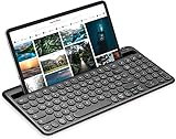Bluetooth Tastatur für Tablet - Multi-Gerät Kabellose Tastatur, Wiederaufladbar Fullsize QWERTZ Layout Funktastatur für Handy, Tablet bis 17