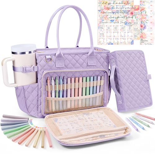 Image of Large Bible Bag with Bible Cover Case for Women, Quilted Church Tote Bag Carrying Case w /Shoulder Strap, Bible Study Supplies Journaling Kit Accessories, Christian Gift for Women Mom Friends Teacher