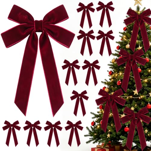Velvet Bows for Christmas Tree, Burgundy Christmas Ornaments, 12Pcs, 5x 8IN - image 1