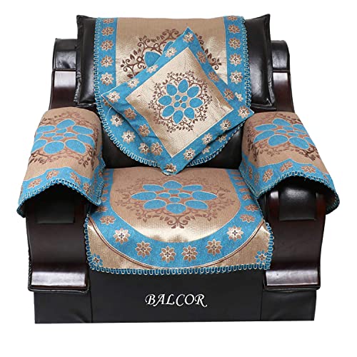 Image of Cotton 12 PCs DECAN Design Sofa Cover with Handle Cover Set of 5 Seater(3+1+1+6), Cushion Cover 16 * 16 Set of 5 PC, Total 17 PCs Set-FIROZI