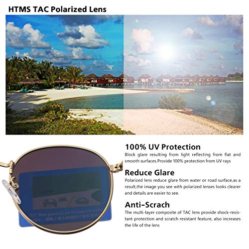 Image of Small Round Polarized Sunglasses Retro Men Women Mirrored Lens Metal Frame Circle Sun Glasses Shades