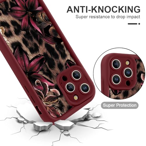 Coque iPhone 13 Pro Max antichoc rouge fleur au design léopard vintage
