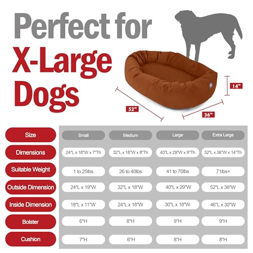 Image of Majestic Pet 52 Inch Suede Calming Dog Bed Washable - Cozy Soft Round Dog Bed w /Spine Support for Dogs to Rest Head - Fluffy Donut Dog Bed 52x35x11 (Inch) - Round Pet Bed X- Large - Rust (2025)