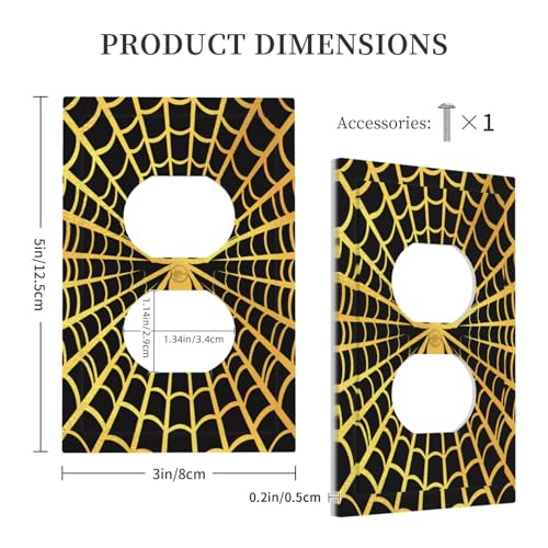 Decorative Outlet Covers Black Background with Golden Spiderweb Spider 1 Gang Duplex Light Switch Cover Plate Unique Wall Plate Electrical Switch Plate Covers for Bedroom Home Decor