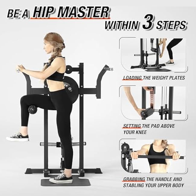 GMWD Multiple Hip Abductor Machine,Adjustable Standing Hip Abductor Adductor with 9 Height Setting,450lbs Capacity Plate Loaded Inner and Outer Thigh for Home Gym