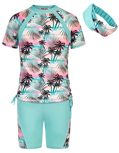 Image of GRACE KARIN Girls Rash Guard Swimsuit Short Sleeve Two Piece Bathing Suit 6-12Y