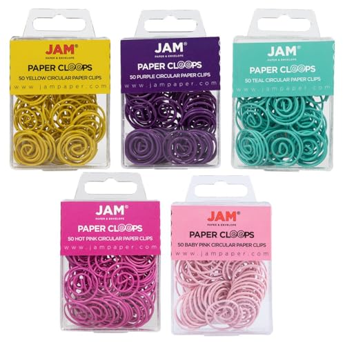 JAM PAPER Circular Paper Clips - Round Paperclips - Spring Assortment - 250/Pack