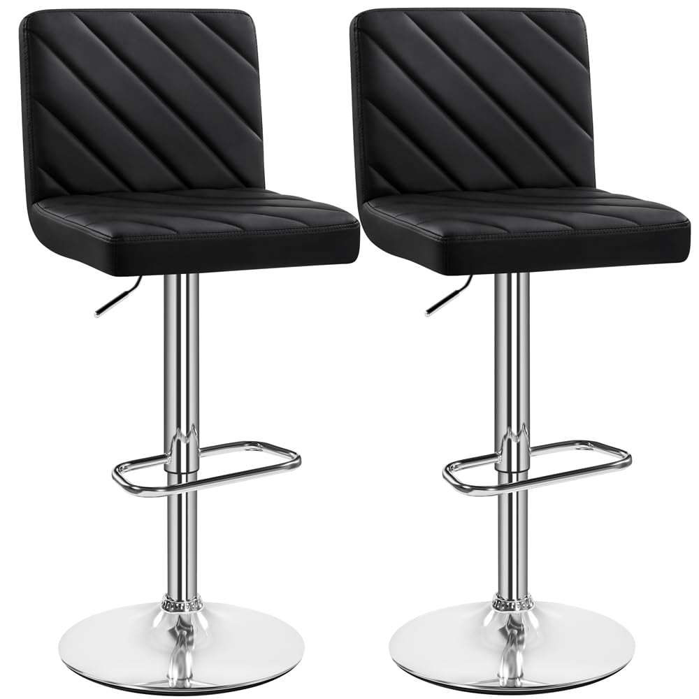 Yaheetech Juego de 2 Taburetes de Bar Altura Ajustable 92-113,5cm Sillas de Bar Asientos Giratorios Diseño Moderno Taburetes Altos Negro