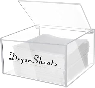 Acrylic Dryer Sheet Dispenser with Lid, Clear Dryer Sheet Holder for Laundry Room Decor and Accessories, Modern Style Fabric Softener Dispenser Transparent Container for Laundry Room Organization