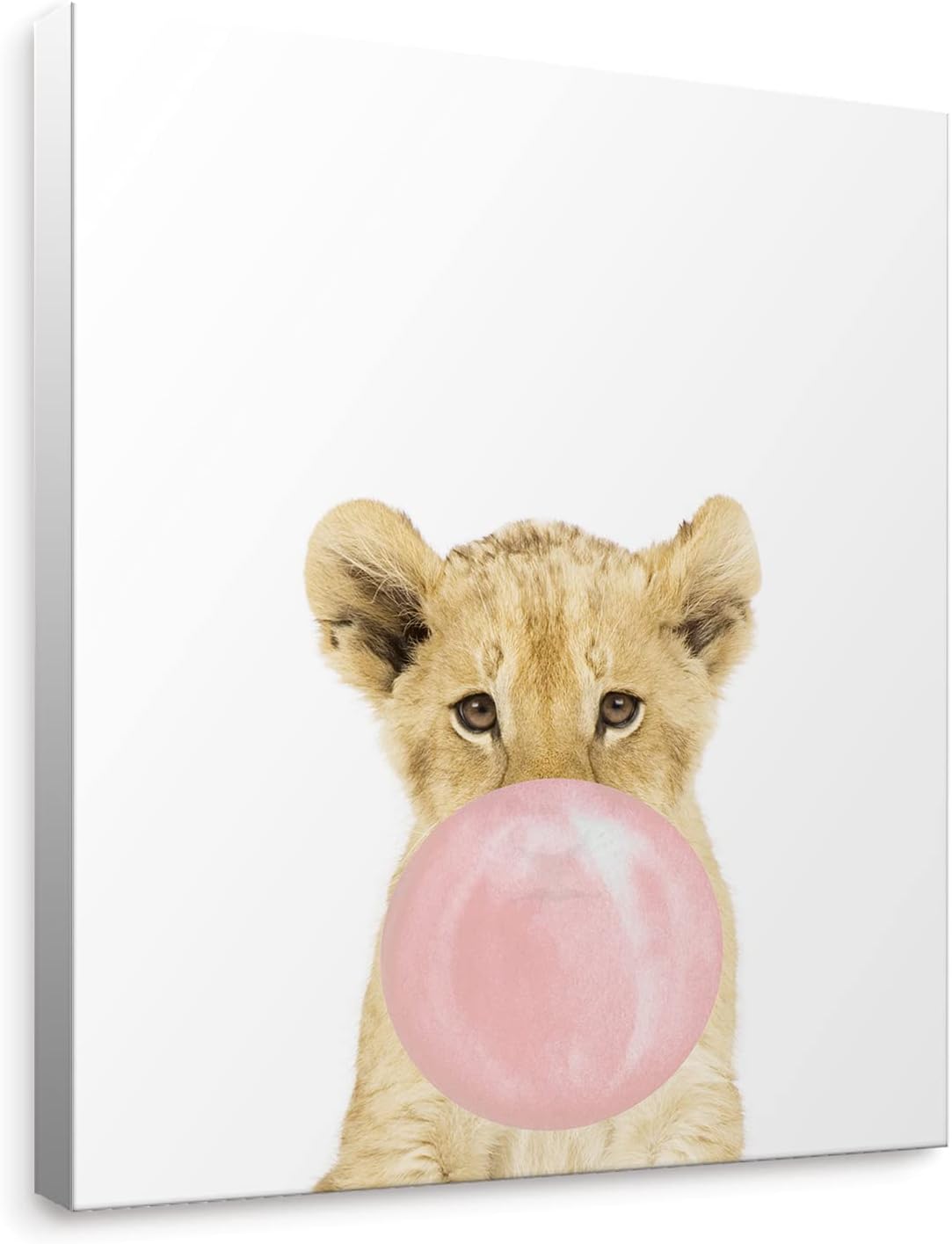 Niwo Art ライオン、ピンクバブルガム動物、キャンバス壁アート ホームデコレーション ギャラリーラップ ストレッチ済み 額入り
