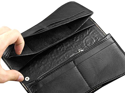 Skull Chain Wallet Long Leather Craft Bag With Metal Chain For Mens L693