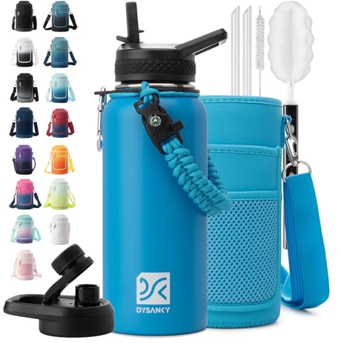 Insulated Water Bottle | Thickened Stainless Steel Vacuum Metal | Portable Sports Water Jug for Gym and Hiking with Straw, Carrier Bag, Handle Strap | BPA-Free 32 oz