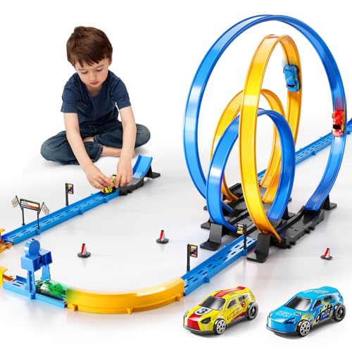PEADUCK Slot Car Games Race Cars Toys for Boys Kids Age 5-7, Toy Cars Track Set with 4 Slot Cars...