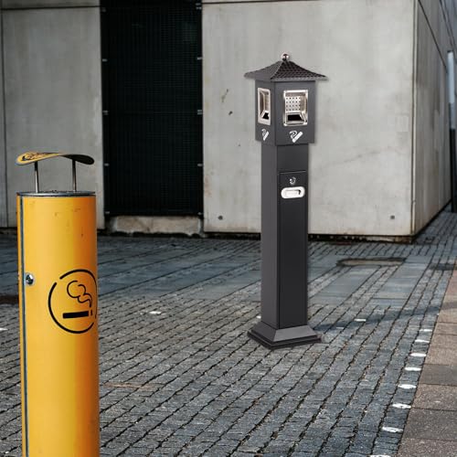 Image of 120cm Standing Waste Containers Trash Cans, Rubbish Bin Indoor Outdoor Stainless Steel Vertical Freestand Trash Bin with Key,Pub Hotel Restaurant Garden Standing Bin (A)