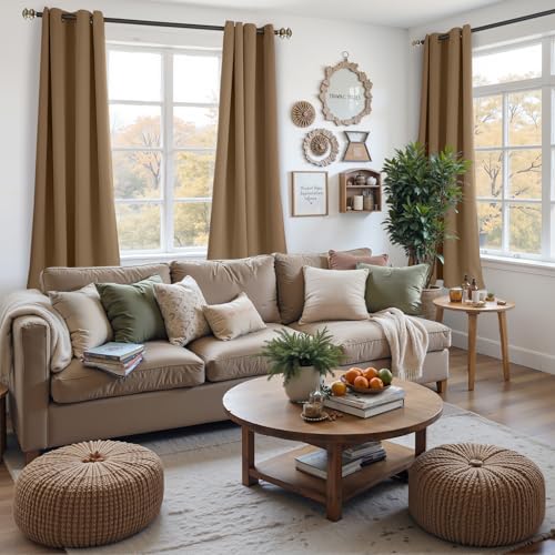 Image of YoungsTex Blackout Curtains for Bedroom - Thermal Insulated with Grommet Top Room Darkening Window Curtains for Living Room, 2 Panels, Taupe, 52 x 63 Inch