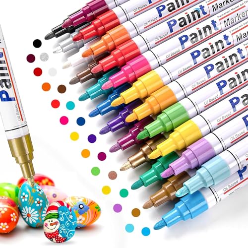 YYSHUS Lackstifte Permanent Marker Wasserfeste Stifte: 24 Farben Lack Stifte und Lackstifte zum Zeichnen auf Stein Metall Kunststoff Tassen Holz Keramik und Reifen Lackmarker