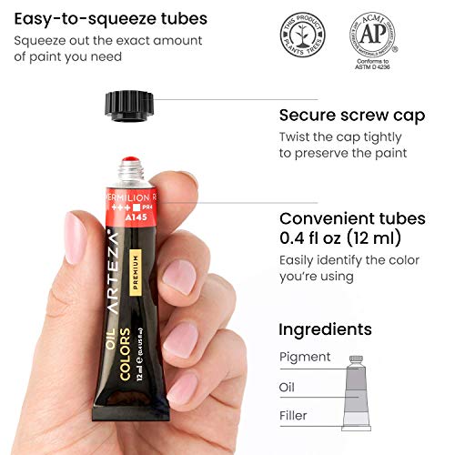 Arteza Oil Paint Set, 24 Colors, 12Ml, 0.4 Us Fl Oz Tubes, Richly Pigmented Oil Paints For Canvas Painting, Art Set For Beginners And Professional Artists #TOP2