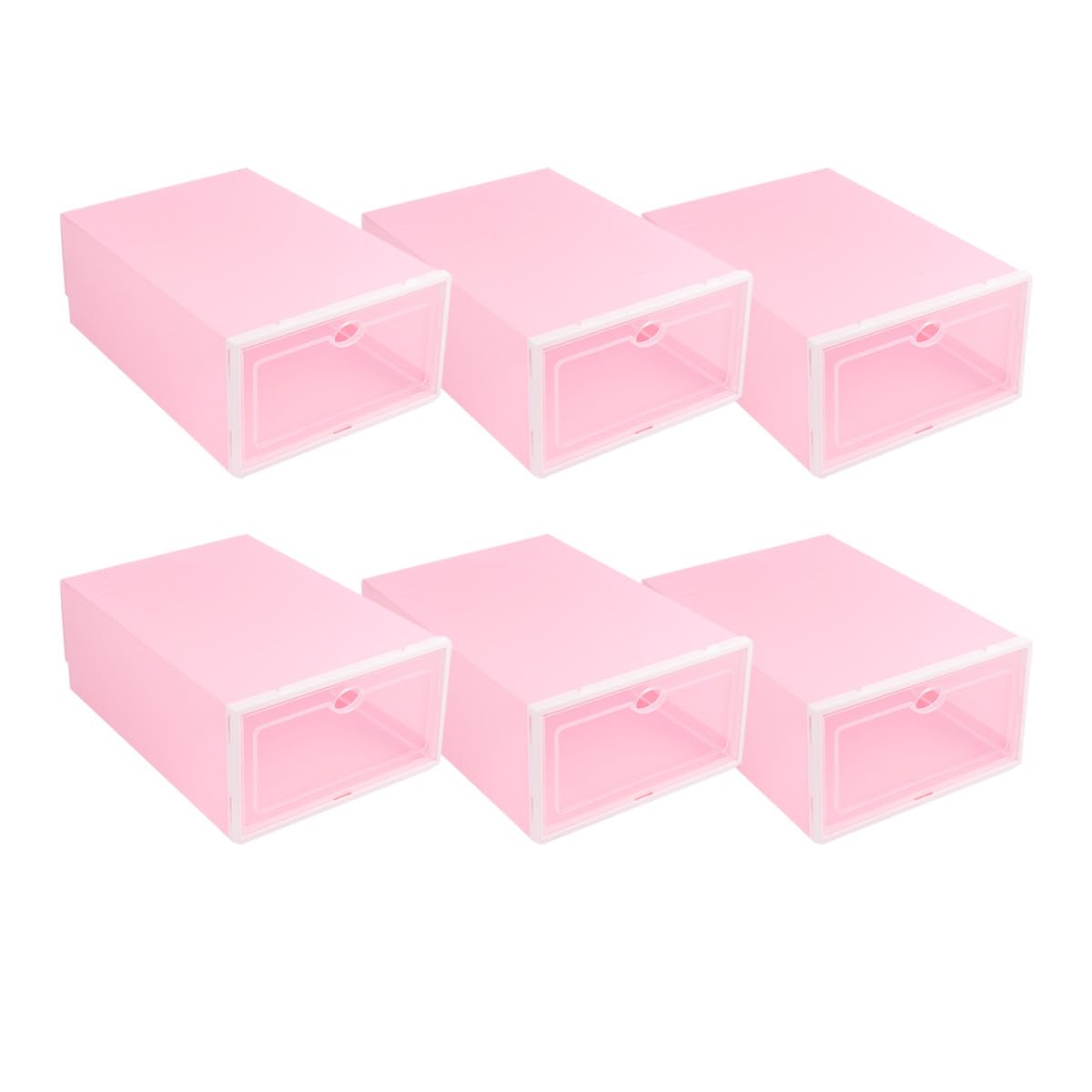 Scatole per Scarpe in Plastica Rosa Impilabili Trasparenti con Cornice Bianca, Organizer per 6 Paia di Scarpe, Design e Porta Trasparente per