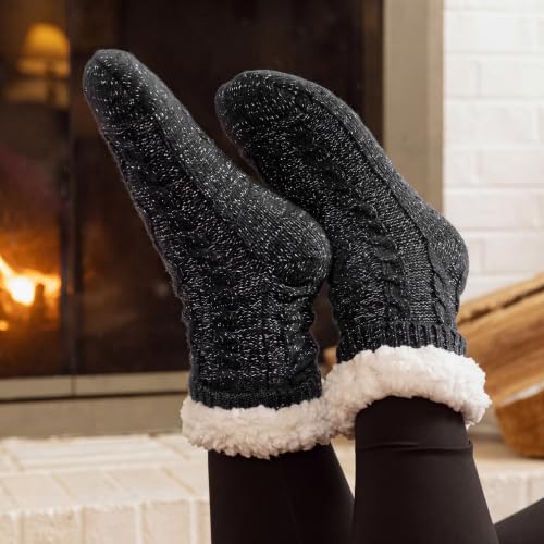Image of Slipper Socks for Women with Grippers Non Slip, Sherpa Lined Slipper Socks