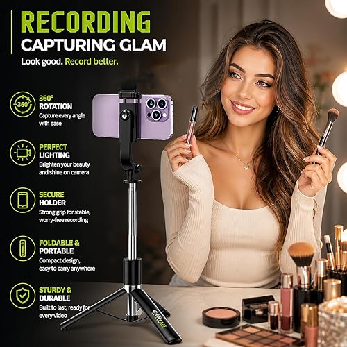 Image of CIRYCASE Selfie Stick Tripod, 67 inch /170CM Reinforced Tripod for Mobile Phone, Multi-Functional Bluetooth Long Selfie Stick for Travel, Vlogging, Compatible with iPhone and All Smartphones