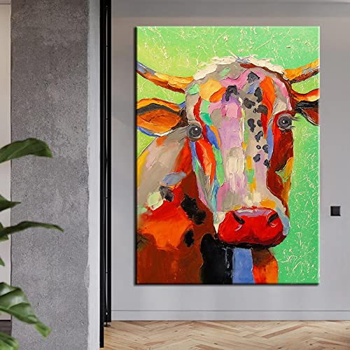 Impression sur toile vache peinture colorée abstraite 70x100
