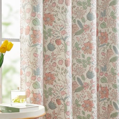 jinchan 100% Blackout Curtains 84 Inch Long, Pink Floral Blackout Curtains for Girls Room, Farmhouse Country Curtains for Living Room, Room Darkening Curtains Grommet Top Window Drapes Set 2 Panels