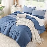 Litanika Comforter Set California King Size Sapphire Blue - 3 Pieces Lightweight Sapphire Blue White Colorblock Stripe Fluffy Bedding Comforter Sets, All Season Bed Set