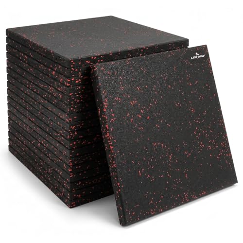 Image of Leeway Gym Mats for Floor | EPDM (Set of 2, 10mm, 20 inchx20 inch) Black with Red Flecks| Gym Floor Mat Rubber for Heavy Workout | Matt for Home Exercise | | Yoga Rubber Tiles, Kids Rooms Heavy Duty Sheet