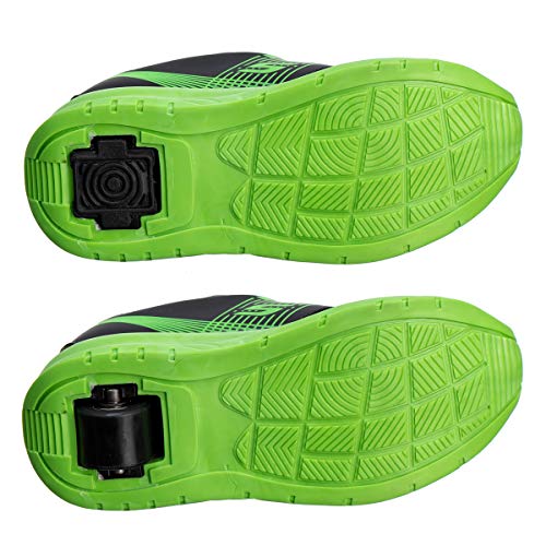 Tênis Infantil Masculino de Rodinha - AS209 Cor:Preto/Verde com Cadarço;Tamanho:30